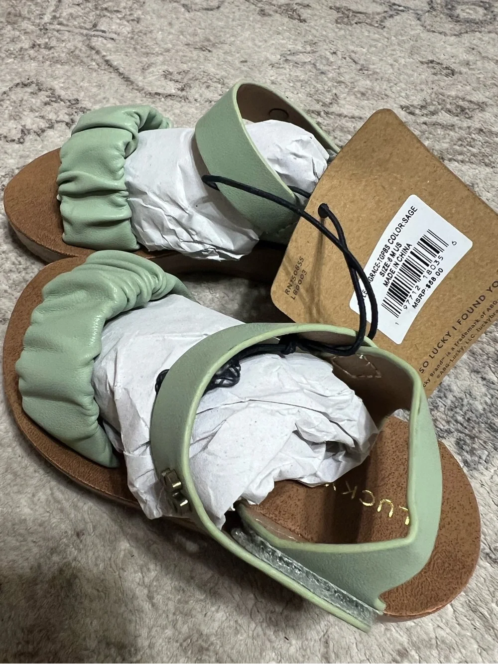 Lucky Brand Light Blue Woven Strappy Flat Sandals & Grace sandals in sage green